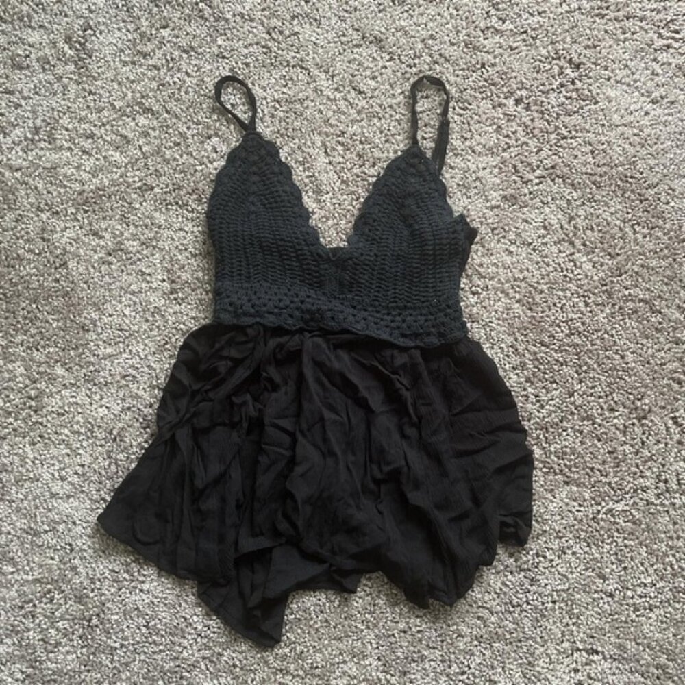 Chic Black Crochet Mini Dress